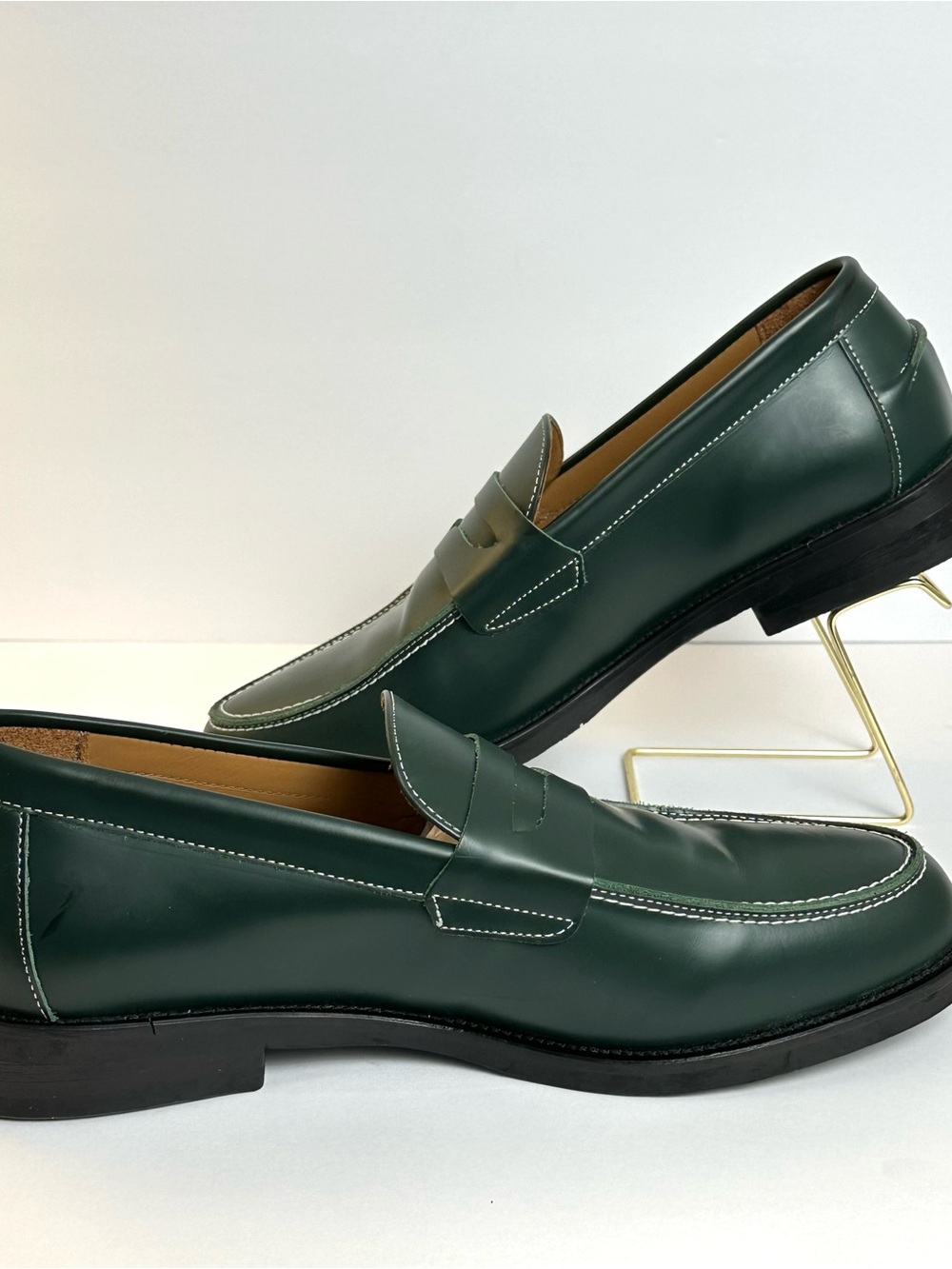DUKE + DEXTER Men’s Dark Green Leather Slip-On Dress Shoe - Forest Penny Loafers